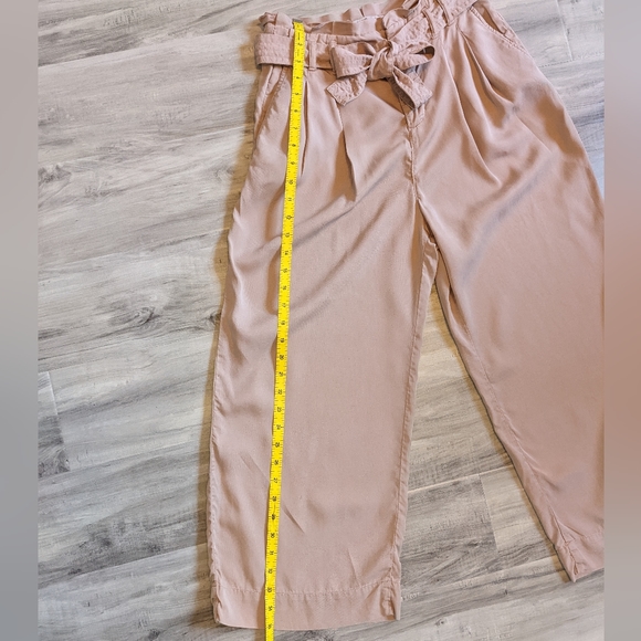 Zara Light Pink Paper Bag Wide Leg Crop Pants - Picture 6 of 7